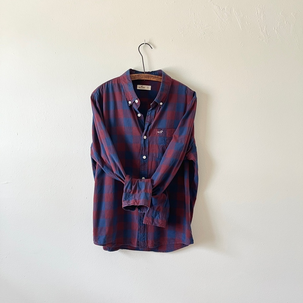 Blueberry & Raspberry Check Hollister XL Long Sleeve 100% Cotton Casual Shirt